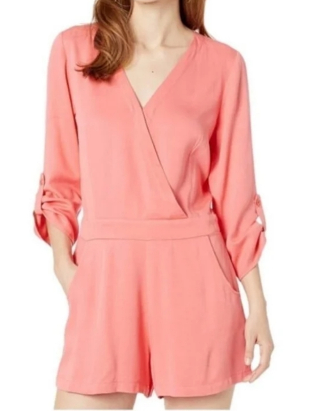 Bobi Black Los Angeles Coral Short 3/4 Sleeve Surplice Front Romper size Small